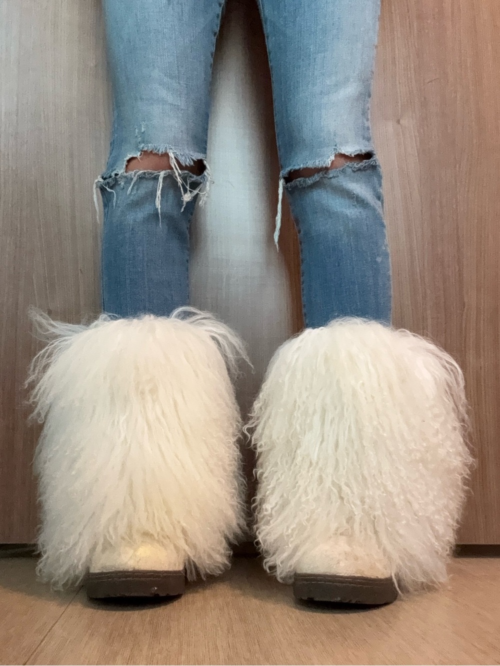 BearPaw White Fuzzy Shearling Boots